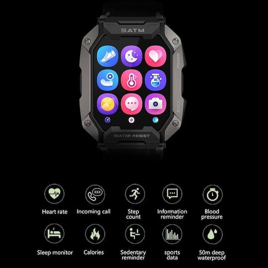 SATM Army D20 Smartwatch with Heart Rate Monitor (Black) view 3