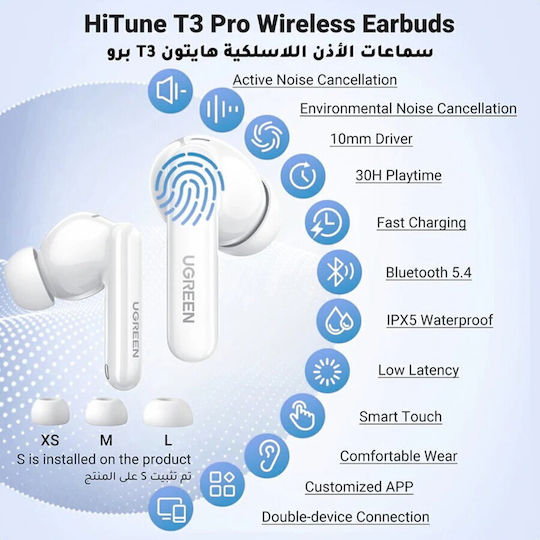 Ugreen HiTune T3 Pro In-ear Bluetooth Handsfree Earphones White vy 8