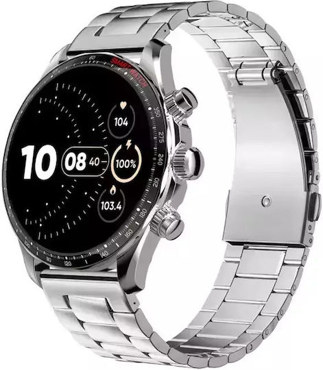 Men's Smart Watch Nubi Km68 Bluetooth Calling Amoled Screen Heart Rate Monitoring Sleep Tracking Oxygen Level Notifications Extra Strap Silver