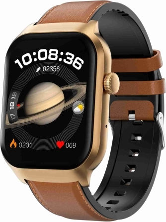2,01 Inch Leather Strap Bluetooth Call Smart Watch Support Heart Rate Monitoring Non-invasive Blood Sugar Brown