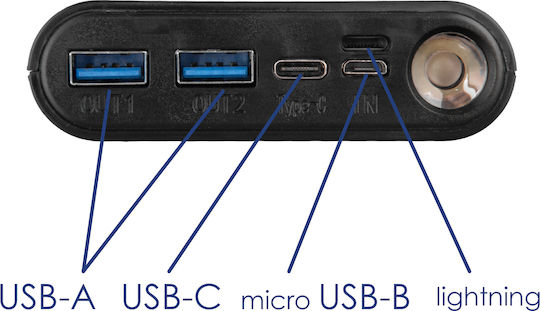 Akyga Power Bank 18W with 2 USB-A Ports and USB-C Port Quick Charge 3.0 Black view 8