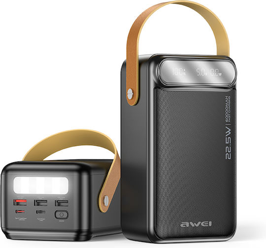 Awei PK101K Power Bank 60000mAh 22.5W with 3 USB-A Ports and 2 USB-C Ports Power Delivery Black