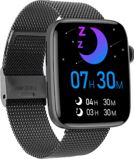 Smartwatch Idealstore Sportapple Equipped Speaker Microphone Make Calls Gps Tracking Multi-sport Mode Heart Rate Sensor Blood Pressure Oxygen Level Curved Screen Black Metal Strap