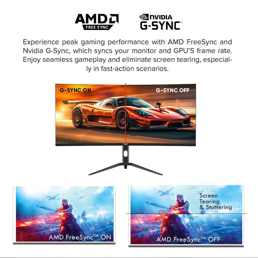 Armaggeddon XTREME SERIES XC34UWQHD Ultrawide HDR Curved Gaming Monitor 34" QHD 3440x1440 180Hz with 1ms Response Time GTG view 3