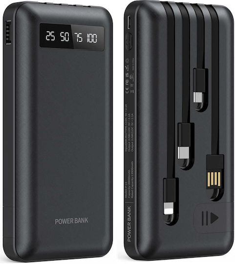 T85 Power Bank 10000mAh with 2 USB-A Ports and USB-C Port Black