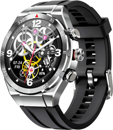 DAS.4 Smartwatch with Heart Rate Monitor (Silver Case / Black Silicone Strap) view 2