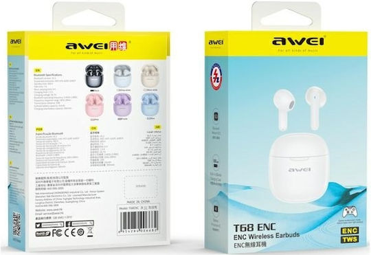 Awei T68 Earbud Bluetooth Handsfree Earphones with Charging Case White view 9