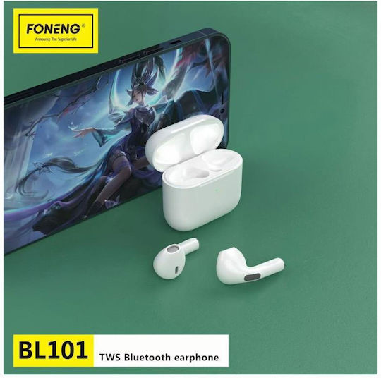 Foneng BL101 Earbud Bluetooth Handsfree Earphones with Charging Case White view 4