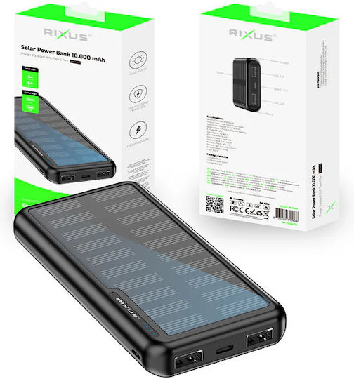Rixus Solar Power Bank 10000mAh Black view 1