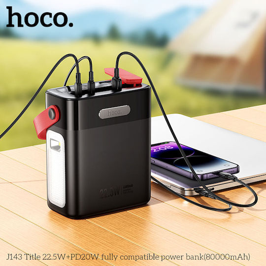Hoco J143 Power Bank 80000mAh 22.5W with 2 USB-A Ports and 3 USB-C Ports Black