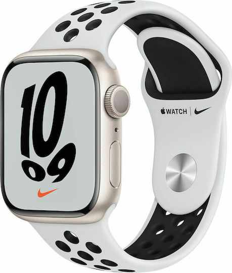 Apple Watch Series 7 Nike Aluminium 45mm Waterproof with Heart Rate Monitor (Starlight) view 2
