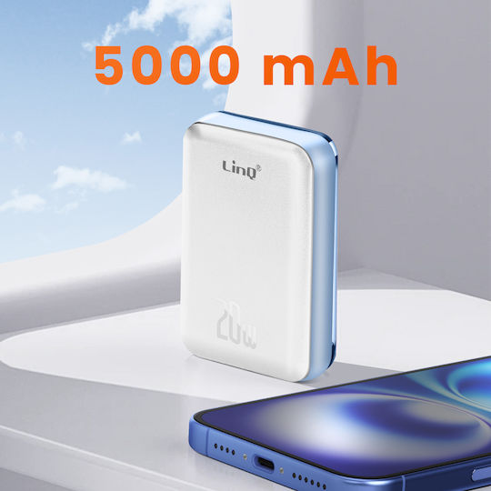 LinQ W8205 MagSafe Power Bank 5000mAh 15W Power Delivery White view 3