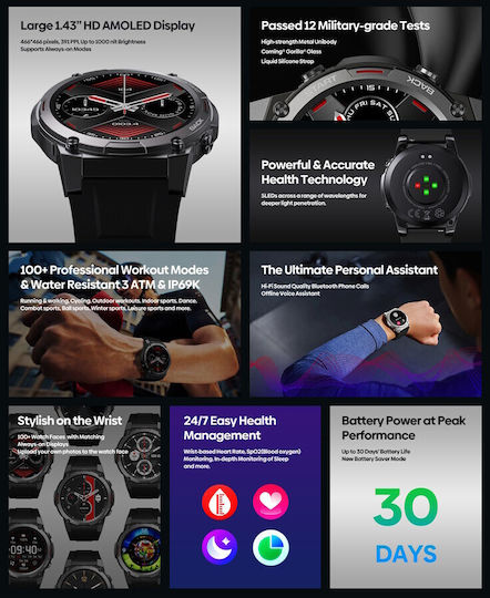 Zeblaze Vibe 7 Pro Aluminium Smartwatch with Heart Rate Monitor (Black) view 4