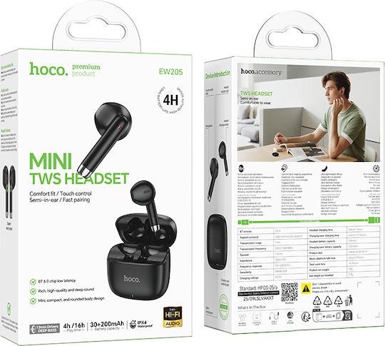 Hoco EW205 Peaceful Earbud Bluetooth Handsfree Earphones with Charging Case Black vista 3
