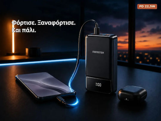 Swissten POWER LINE II Power Bank 20000mAh 22.5W with 2 USB-A Ports and USB-C Port Black view 3