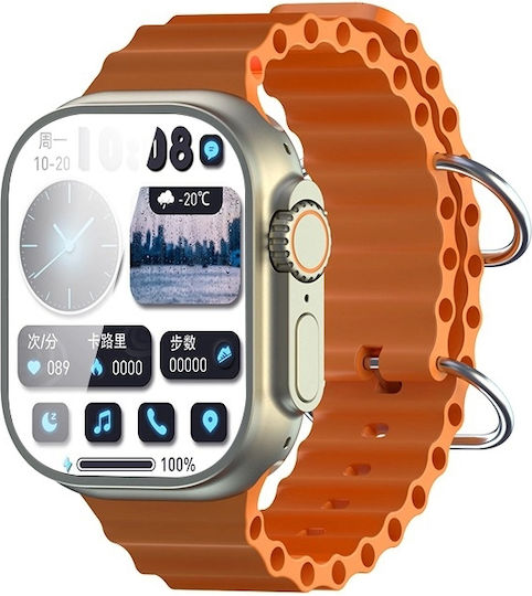 Microwear 9 Ultra Plus 49mm Smartwatch with Heart Rate Monitor (Silver case / Orange silicone strap) view 2