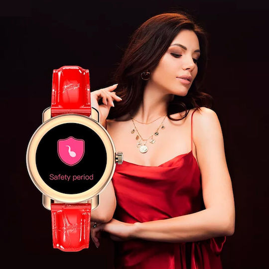 Aoke QW23 Smartwatch with Heart Rate Monitor (Gold case / red leather strap) view 2