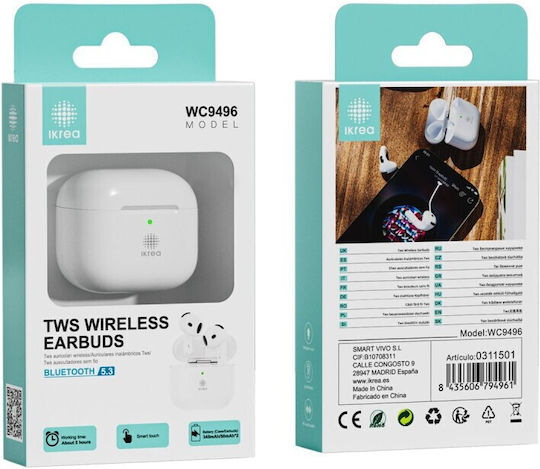 Ikrea WC9496 Earbud Bluetooth Handsfree Earphones with Charging Case White view 1