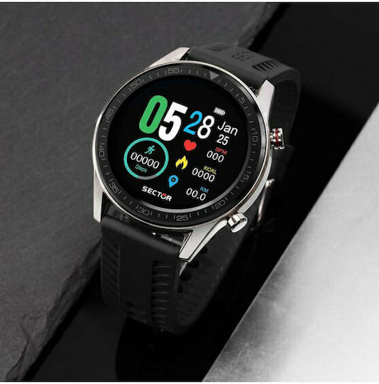 Sector S-02 46mm Smartwatch with Heart Rate Monitor (Black Silicone Strap) view 2