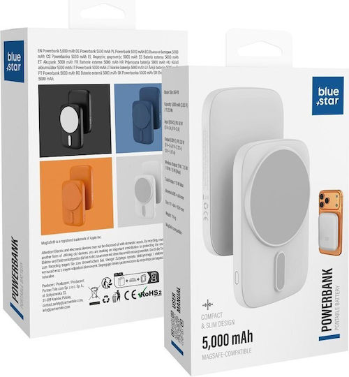 Blue Star DG-P8 MagSafe Power Bank 5000mAh 20W with USB-C Power Delivery Port White view 2