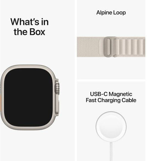 Apple Watch Ultra Titanium 49mm Waterproof with eSIM and Heart Rate Monitor (Starlight Alpine Loop Small) view 9