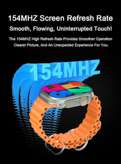 Microwear 9 Ultra Plus 49mm Smartwatch with Heart Rate Monitor (Silver case / Orange silicone strap) view 4