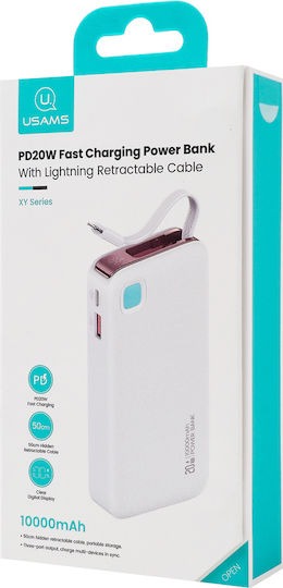 Usams CD225 Power Bank 10000mAh 20W with USB-A Port and USB-C Port Power Delivery White view 6