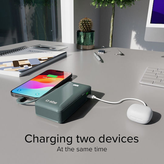 SBS Power Bank 10000mAh 22.5W with USB-A Port and USB-C Port Power Delivery Light Blue vue 4