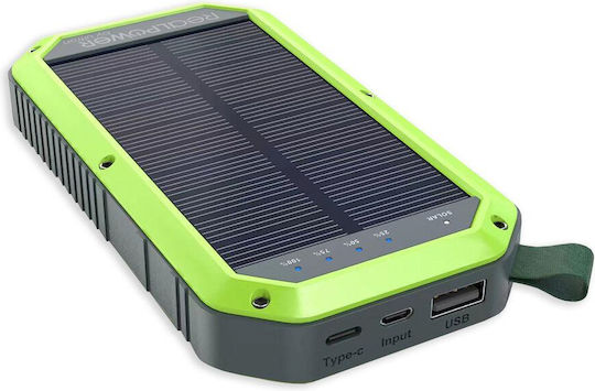 RealPower PB-10000 Solar Solar Power Bank 10000mAh with USB-A Port and USB-C Port Black