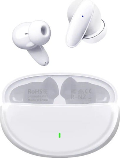 Promate Lush In-ear Bluetooth Handsfree Earphones with Sweat Resistance and Charging Case White
