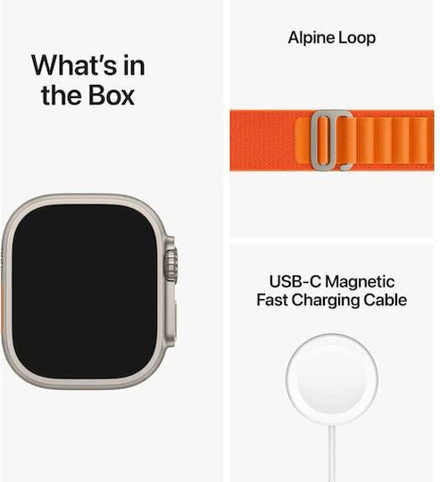 Apple Watch Ultra Titanium 49mm Waterproof with eSIM and Heart Rate Monitor (Orange Alpine Loop Small) view 8