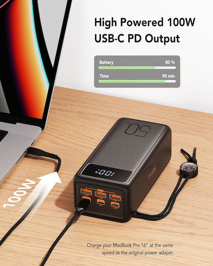 Veger Tank Boost Power Bank 56000mAh 100W with 3 USB-A Ports and 2 USB-C Ports Power Delivery Black view 6