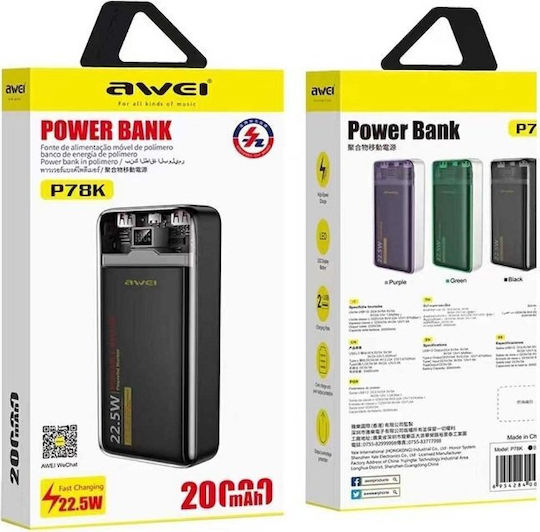 Awei P78K Power Bank 20000mAh 22.5W Black view 4