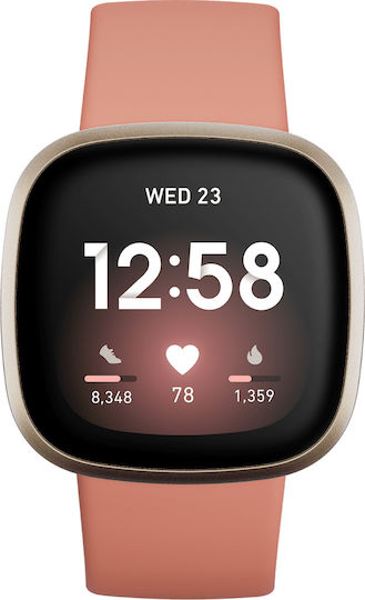 Fitbit Versa 3 Waterproof Smartwatch with Heart Rate Monitor (Pink Clay/Soft Gold Aluminum) view 2