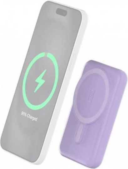 BigBen Connected MagSafe Power Bank 5000mAh 10W with USB-A Port and USB-C Port Purple view 4