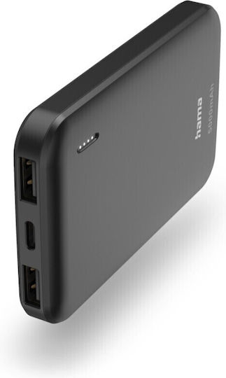 HAMA Pocket 5 Power Bank 5000mAh with 2 USB-A Ports Gray