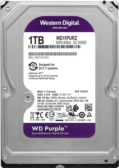 Western Digital 1TB HDD Hard Drive 3.5" SATA III 5400rpm with 256MB Cache for Recorder WD11PURG view 2