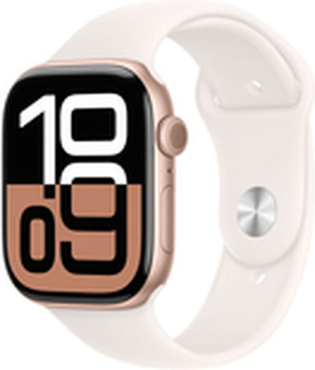 Apple Watch Series 10 Cellular Aluminium 46mm Waterproof with eSIM and Heart Rate Monitor (Rose Gold with Light Blush Sport Band - S/M) view 1