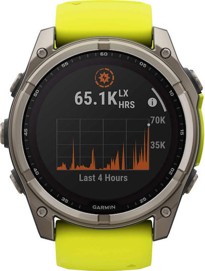 Garmin Fenix 8 Solar Titanium 51mm Waterproof Smartwatch with Heart Rate Monitor (Sapphire, Titanium With Amp Yellow/Graphite Silicone Band) vue 6