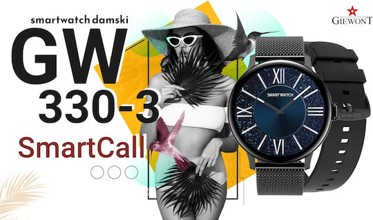 Giewont GW330 45mm Smartwatch with Heart Rate Monitor (Black Shine/Black Effect) view 3