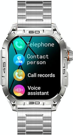 K63 1.96-inch Heart Rate Blood Oxygen Monitoring Bluetooth Call Sports Smart Watch Color Silver Three-bead Steel view 1