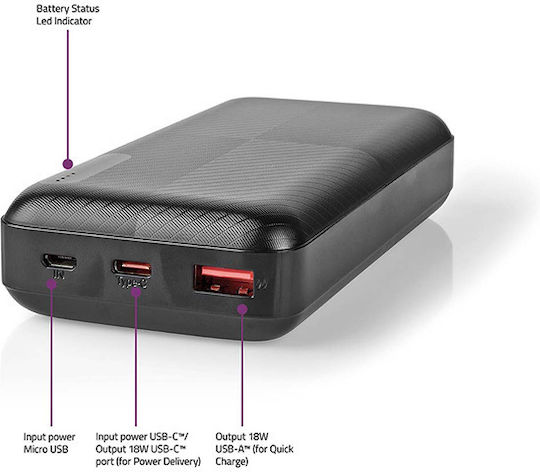 Nedis UPBKPD20000 Power Bank 20000mAh 18W with USB-A Port and USB-C Port Power Delivery Black vue 7