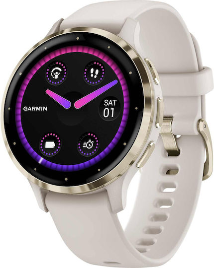 Garmin Venu 3S 41mm Waterproof Smartwatch with Heart Rate Monitor (Soft Gold Stainless Steel Bezel with Ivory Case and Silicone Band) view 2