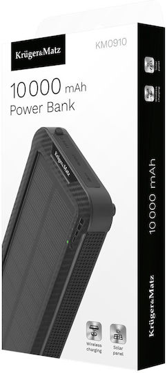 Kruger & Matz KM0910 Solar Power Bank 10000mAh with USB-A Port and USB-C Port Black view 5