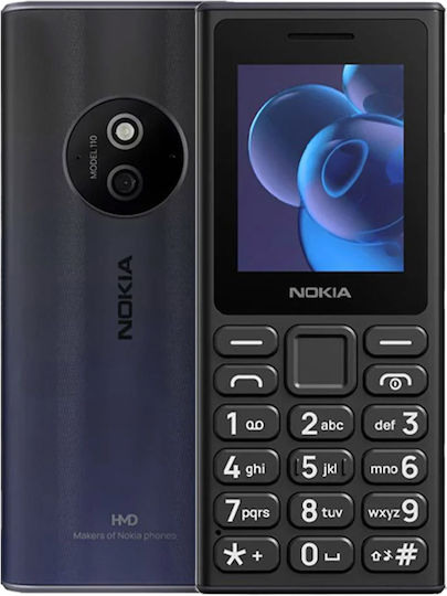 Nokia 110 (2024) Dual SIM Mobile with Buttons (Greek Menu) Black view 1