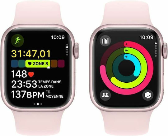 Apple Watch Series 9 Cellular Aluminium 41mm Waterproof with eSIM and Heart Rate Monitor (Pink with Light Pink Sport Band (S/M)) view 5