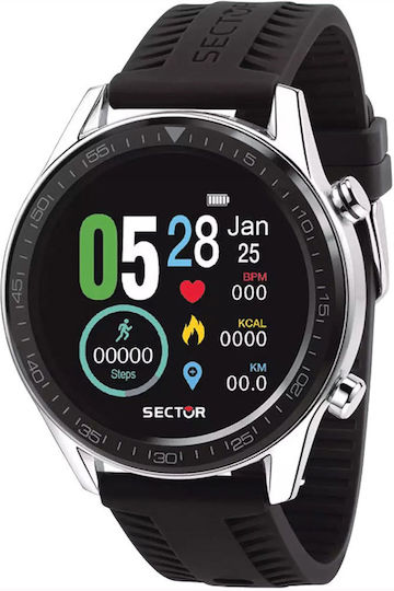 Sector S-02 46mm Smartwatch with Heart Rate Monitor (Black Silicone Strap) view 1