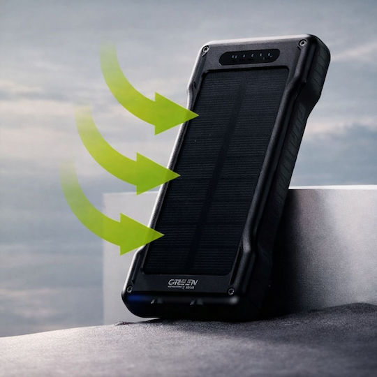 Green Lyca Solar Power Bank 10000mAh with 2 USB-A Ports and USB-C Port Black view 9
