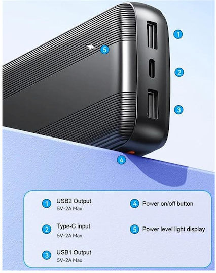 WK WP-86 Raython Series Power Bank 10000mAh with 2 USB-A Ports and USB-C Port Black vue 2