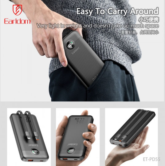 Earldom Pd55 Power Bank 10000mAh 22.5W Fast Charging 4in1 Cables Type-C & Lightning view 6